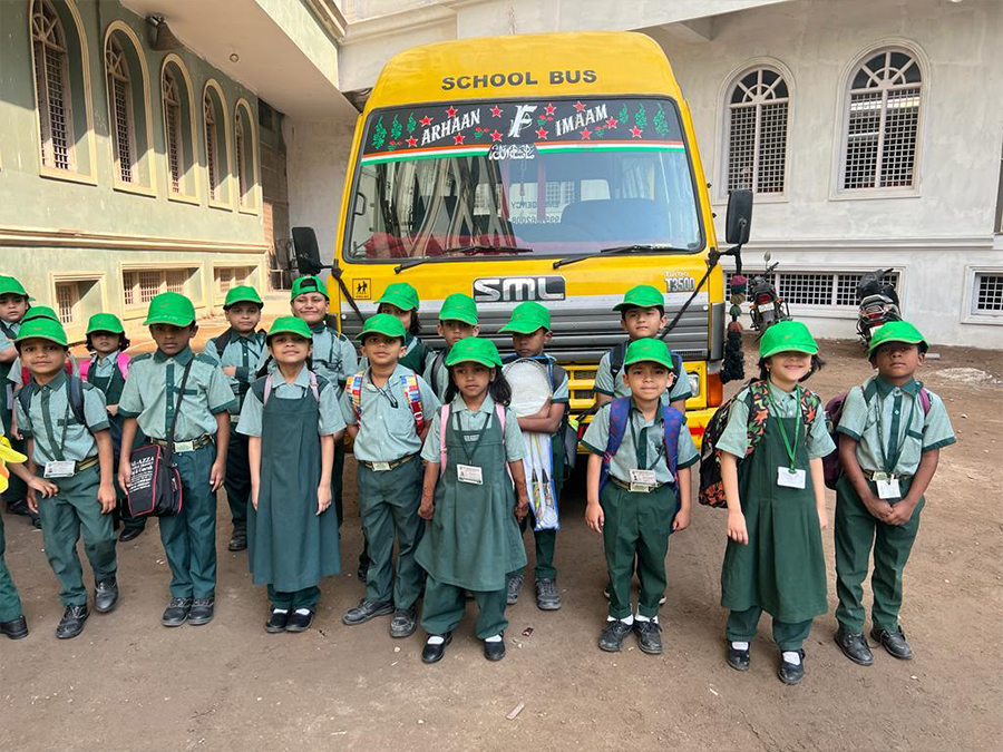 Students with the school bus